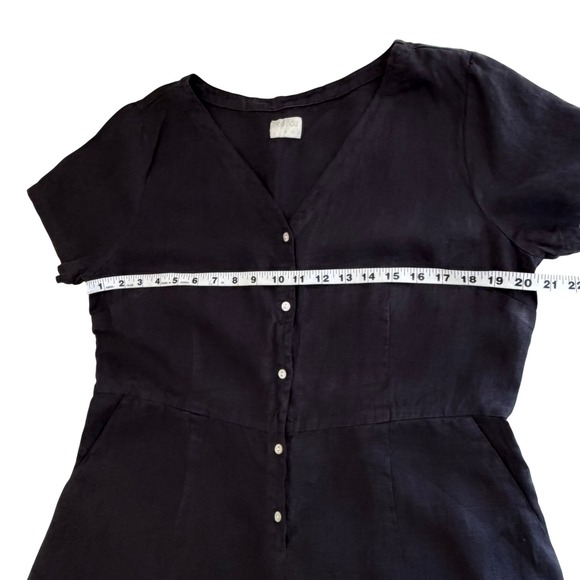 POU NOU Black Linen Jumpsuit Wide Leg Button Front Minimalist M/L - Picture 7 of 10